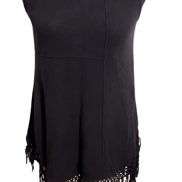 NIC+ZOE Black Mock Neck Fringe Tunic sleeveless - Picture 3 of 6